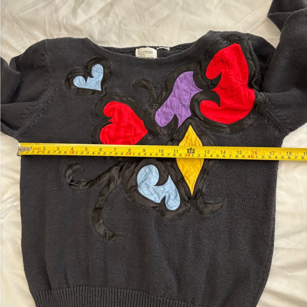 Vintage 80s Bonnie & Bill Colorful Embroidered Sweater Art Deco Cottagecore - Picture 3 of 8